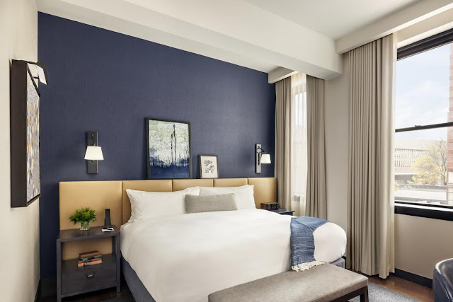The Press Hotel, located on the corner of Exchange and Congress Streets in the Old Port District, features 110 thoughtfully appointed luxury guestrooms, including a Penthouse Suite with rooftop access and 360-degree views of the city.