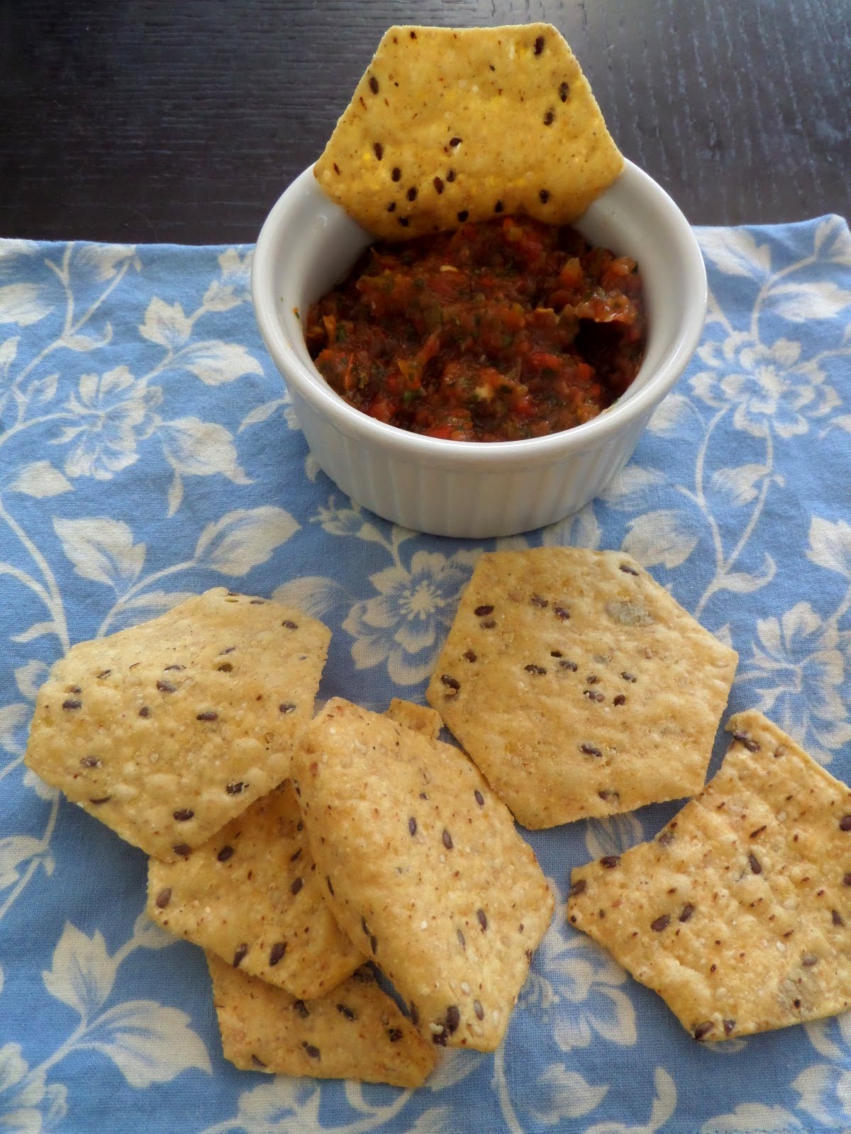 Roasted Pepper Salsa:  A basic salsa amped up with red bell pepper added and a slightly smoky boldness from being roasted.  It makes a great football snack.