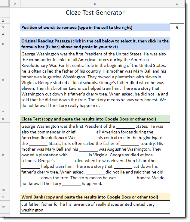 Control Alt Achieve Create Cloze Reading Activities With Google Sheets And Other Tools