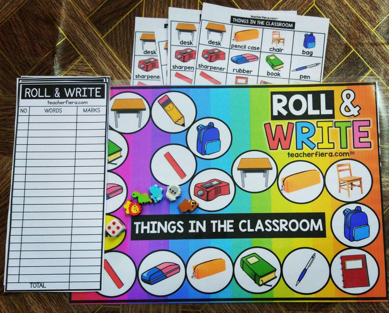 YEAR 1 (2019) UNIT 1 THINGS IN MY CLASSROOM ROLL & WRITE BOARD GAME