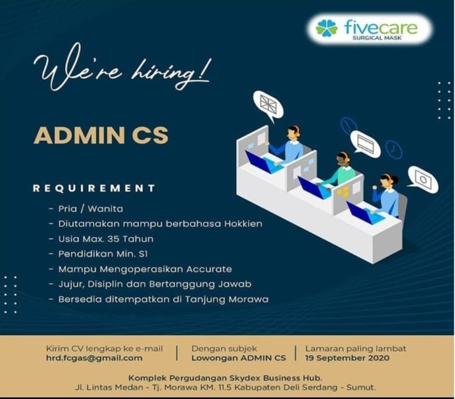 Lowongan Kerja Admin Di Five Care Medan September 2020 Lowongan Kerja Medan Terbaru Tahun 2021