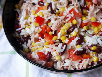 Salade de riz, haricots rouges, thon et maïs (voir la recette)