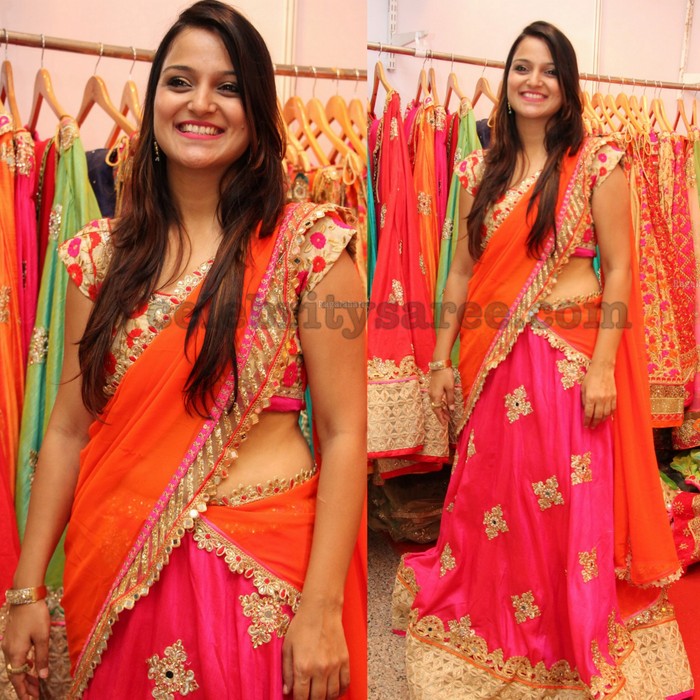 Silk Cotton plain saree with vibrant color combination (Pink and Orange)-  61042A * Sale 50% OFF * | Swadeshi Boutique