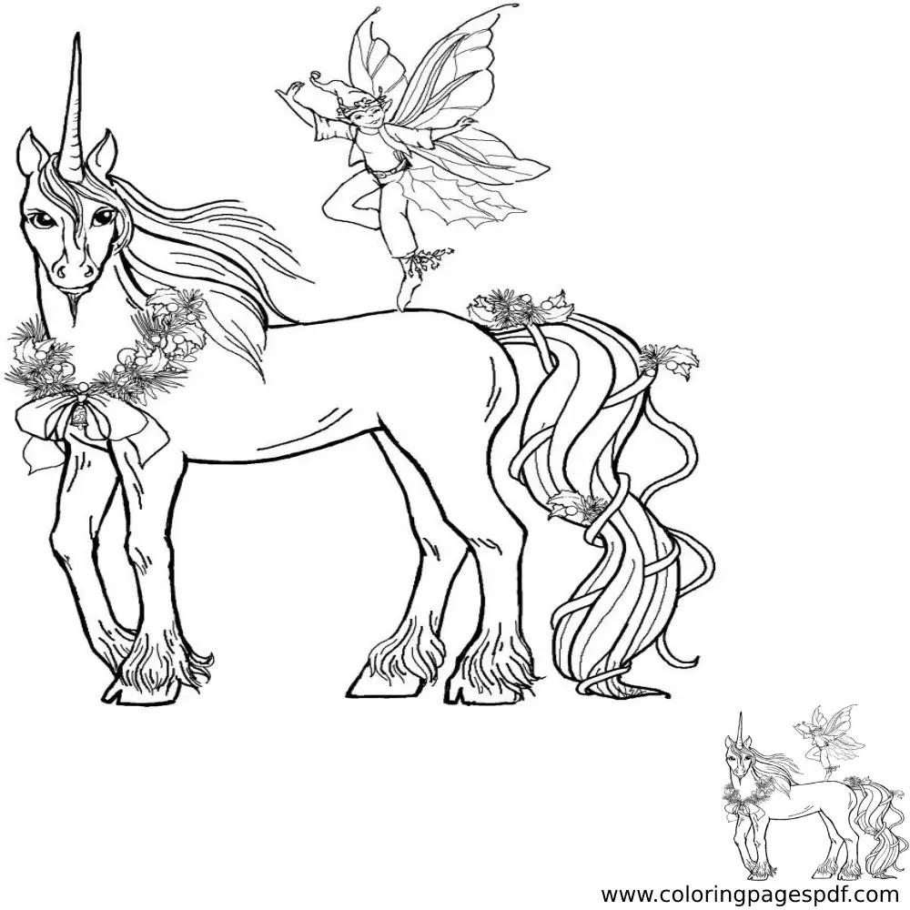 Coloring Page Of A Unicorn With A Fairy