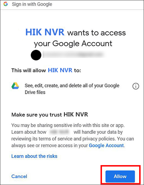 hikvision google drive cloud