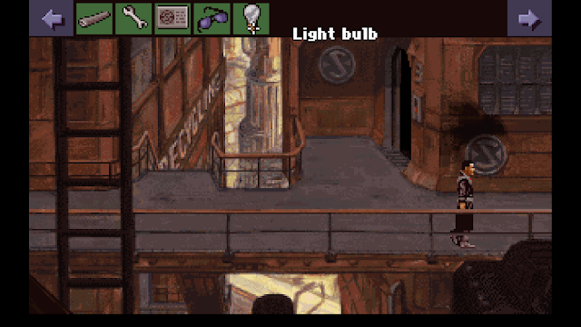 Screenshot of an incandescent light globe in Beneath a Steel Sky