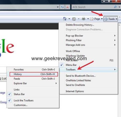 History Button on Internet Explorer in Toolbars