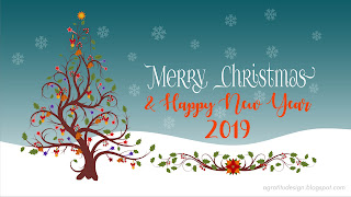 Christmas And New Year Greeting With Christmas Tree Flourish And Snowflakes Background