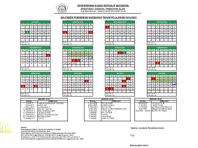 Kalender Pendidikan RA dan Madrasah tahun Pelajaran  Kalender Pendidikan RA/Madrasah 2019/2020 Dirjen Pendis