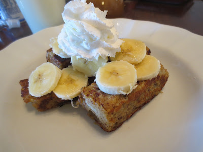 banana bread french toast with kneader's caramel syrup