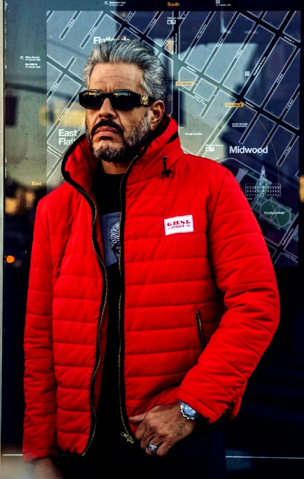 red mens bubble coat