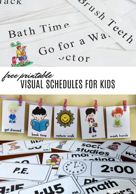 Free visual schedule printables to help kids with daily routines & transitions from And Next Comes L