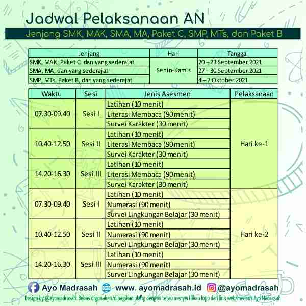 Jadwal AN Sekolah Menengah