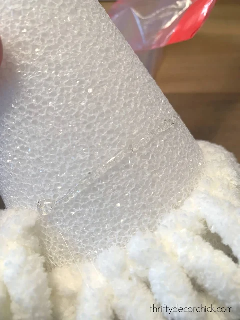 Hot glue yarn to foam cones