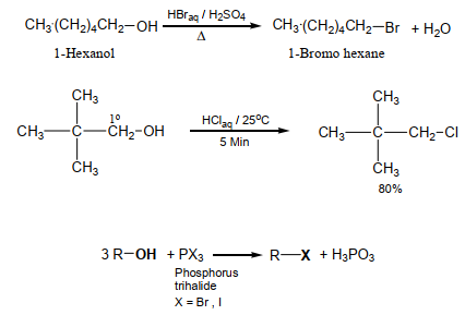 التفاعل مع SOCl2 ,  PBr3  , HX