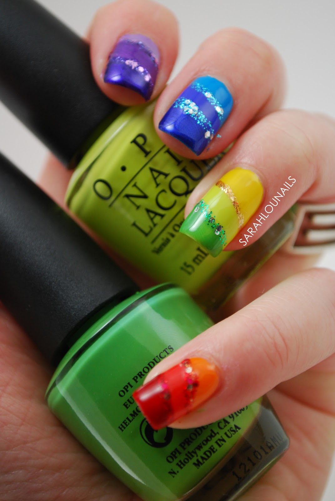 Sarah Lou Nails: Rainbow Stripes with Glitter!