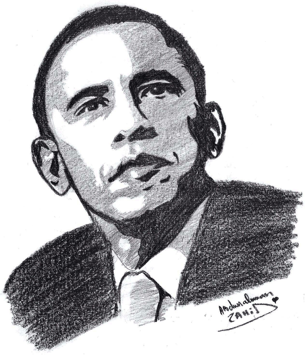 Cute Obama Sketch Line Draw with simple drawing