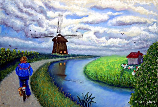 Holland Windmill Bike Ride by Minaz Jantz (Pastel)