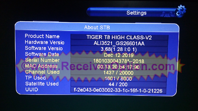 TIGER T8 HIGH CLASS V2 HD RECEIVER NEW SOFTWARE V3.68