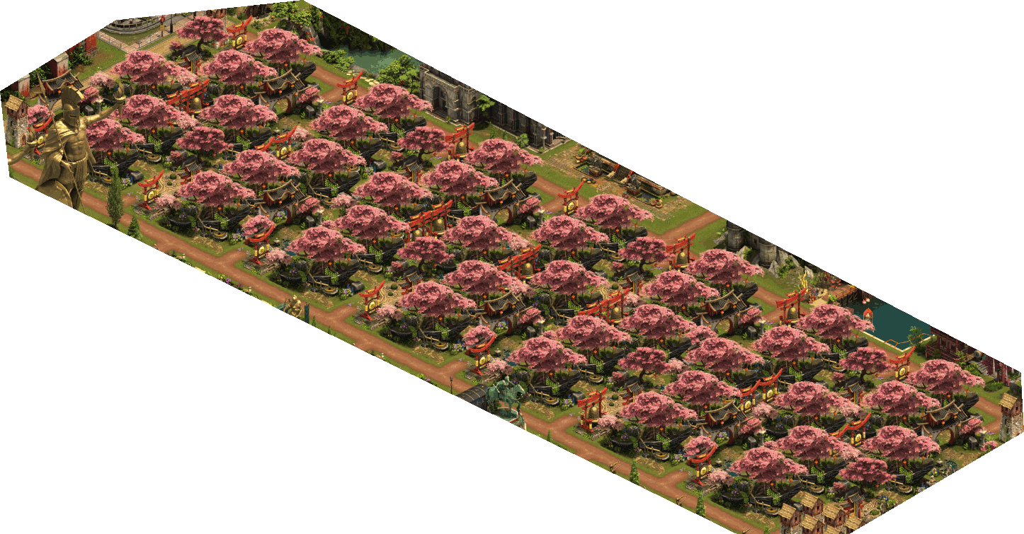 правильная расстановка сакуры в фое. Sakura view model forge. сет сакуры foe. скала сакуры forge of empires. маленькие постройки в японском стиле.