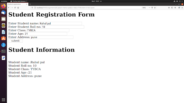 Write PHP program to create student registration form and display ...
