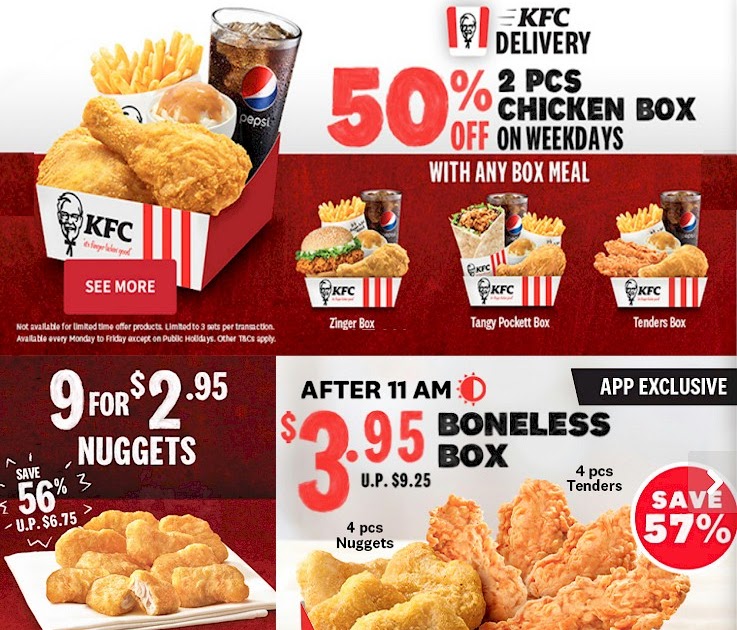 KFC Delivery 50 Off Chicken Box, Boneless Box For 3.95, 9 Nuggets For
