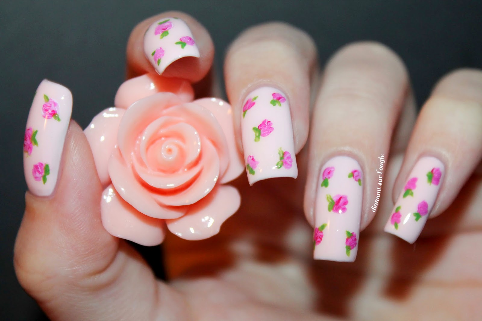 Vintage Pastel Pink Flower Nail Art