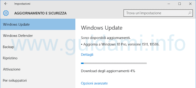 Aggiornamento di Novembre di Windows 10 in Windows Update