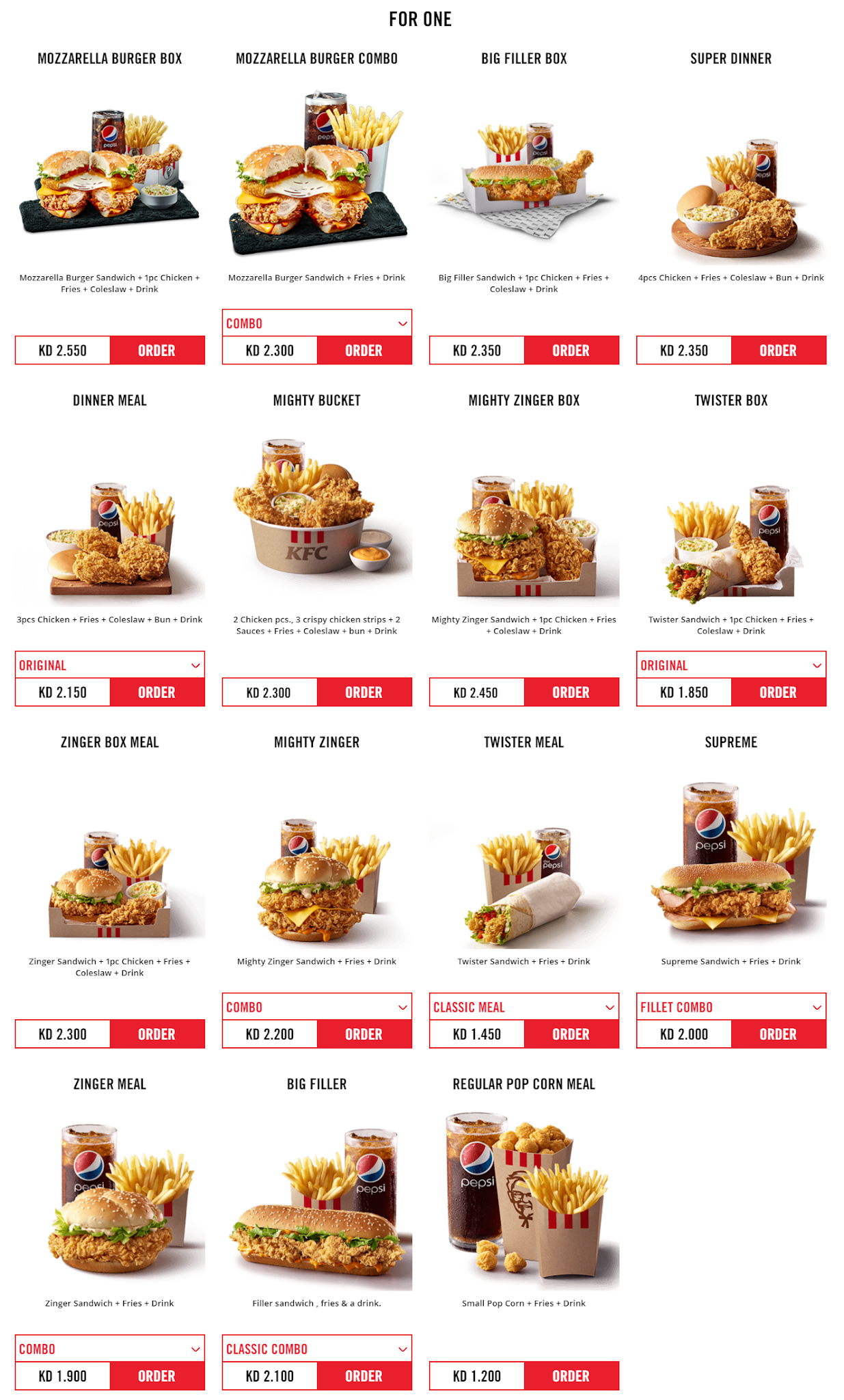 Kfc Printable Menu Pdf