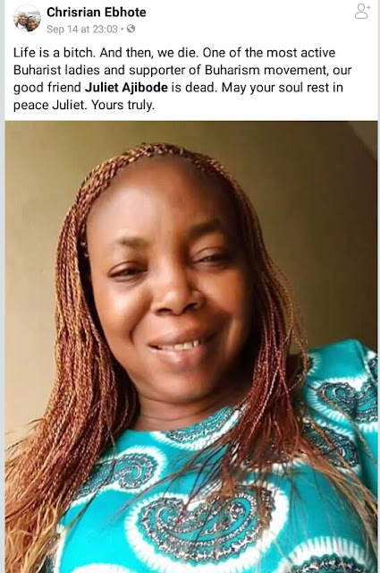  Female lawyer and hardcore Buhari supporter reportedly murdered; her mobile phone, ATM card, Laptop stolen