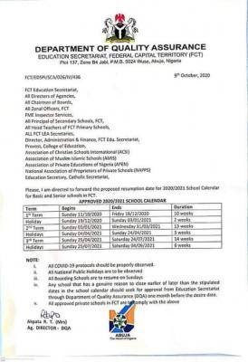 FCT Announces Resumption Date for Schools | Study in Naija