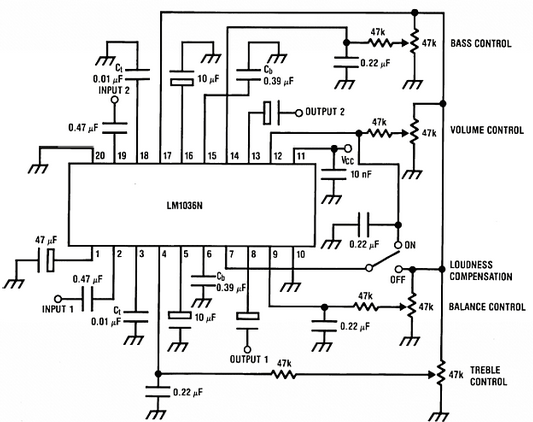 Wiring Schematic Diagram: LM1036 Stereo Tone Control Circuit