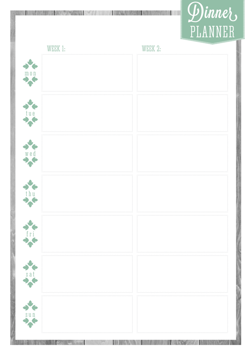 Home Organizer: Free Printable Fortnightly Dinner Planner