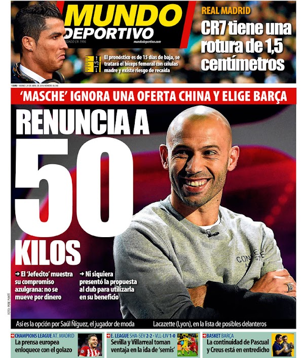 FC Barcelona, Mundo Deportivo: "Renuncia a 50 kilos"