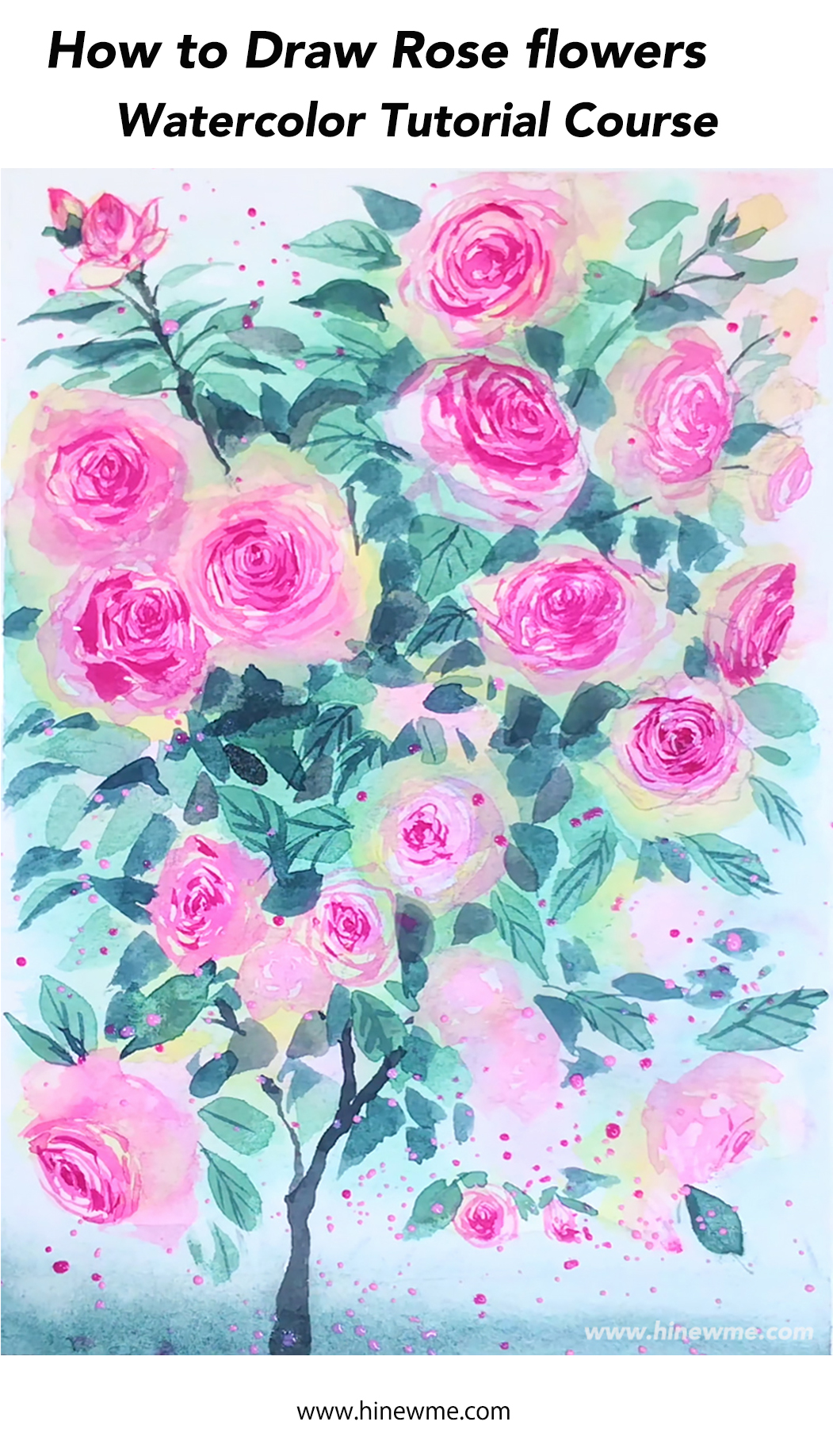 Watercolor rose flowers tutorial step by step for beginner - HiArt