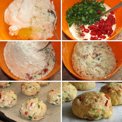 Закусочные творожные булочки с вялеными томатами и зеленью