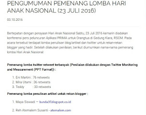 Juara I Lomba Blog Apps Prima (IDAI)