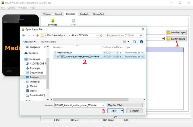 cargar el archivo android scatter alcatel