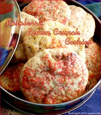 Raspberry Lemon Crunch Cookies, a sweet lemony snack, start with a cookie mix, add a few ingredients, roll in sugar and bake. | Recipe developed by www.BakingInATornado.com | #recipe #cookies