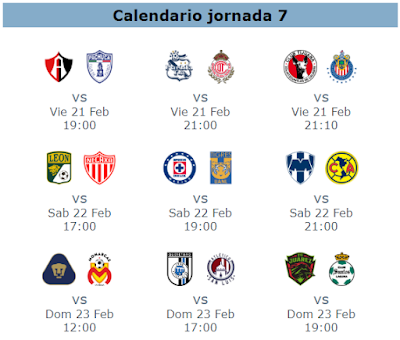 Calendario del clausura 2020 jornada 7