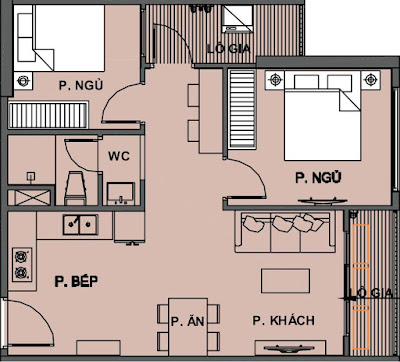 Thiết kế nội thất căn hộ 2PN+1 (55m2) S1.05-12A Vinhomes Smart City Tây Mỗ