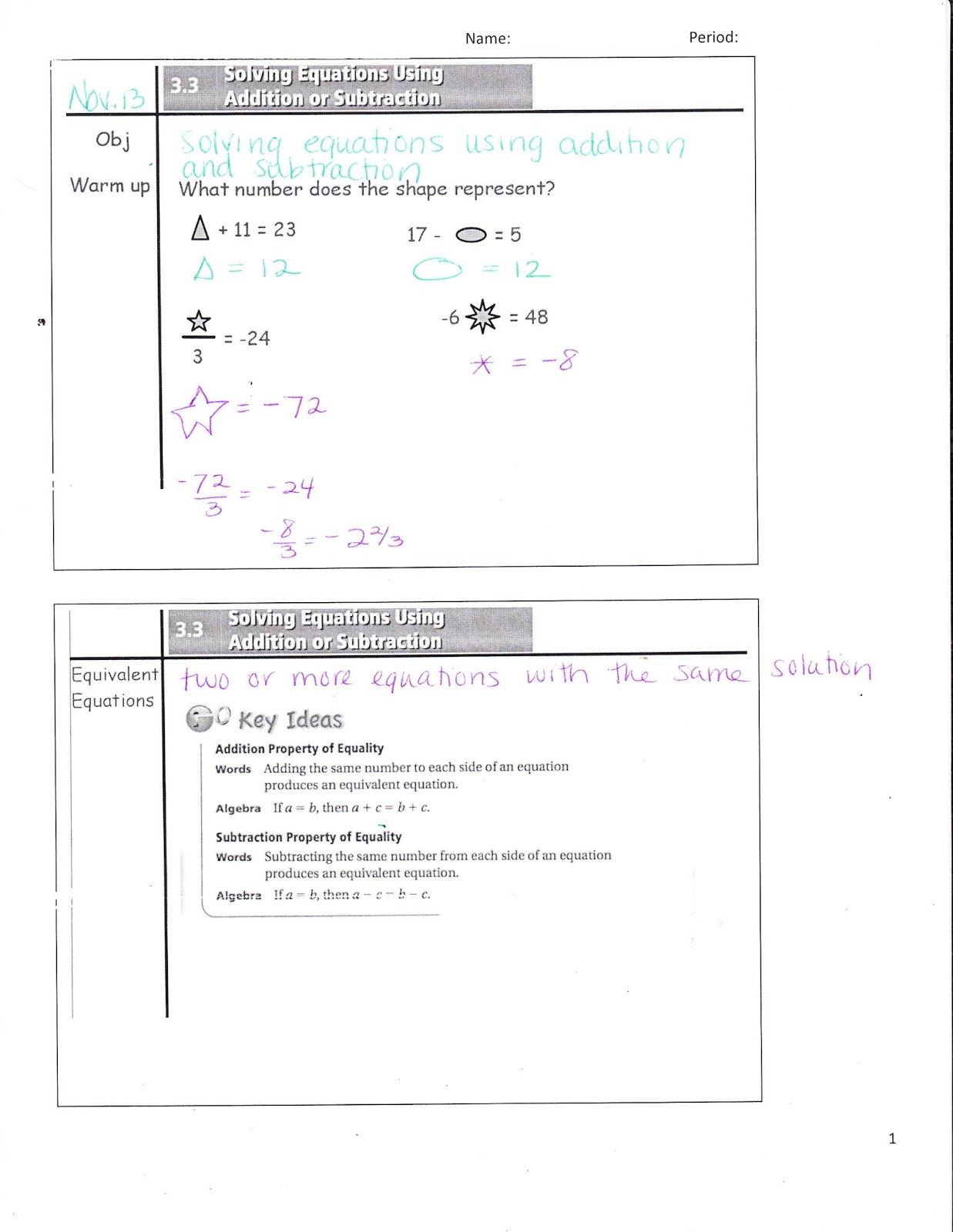 Ms. Jean's Classroom Blog: 3.3 Solving Equations by Adding and Subtracting