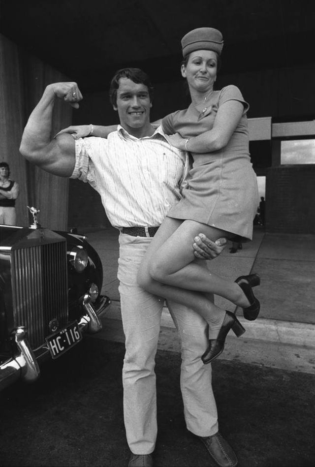 Vintage photos of a young Arnold Schwarzenegger in his physical prime