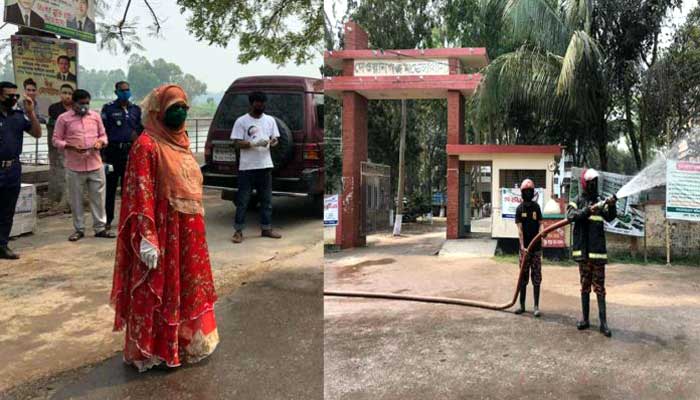 UNO disperses disinfected water on the streets of Dewanganj দেওয়ানগঞ্জের রাস্তায় জীবানু নাশক পানি ছিটালেন ইউএনও