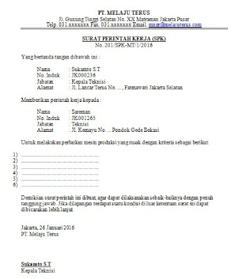 Contoh Surat Perintah Kerja/Tugas (SPK) - Dicontoh
