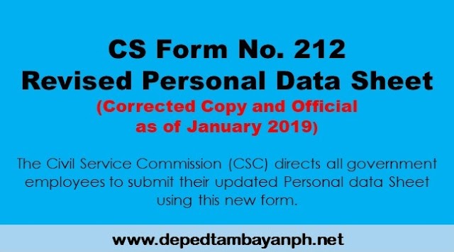 Official Revised CS Form No. 212 Revised Personal Data Sheet