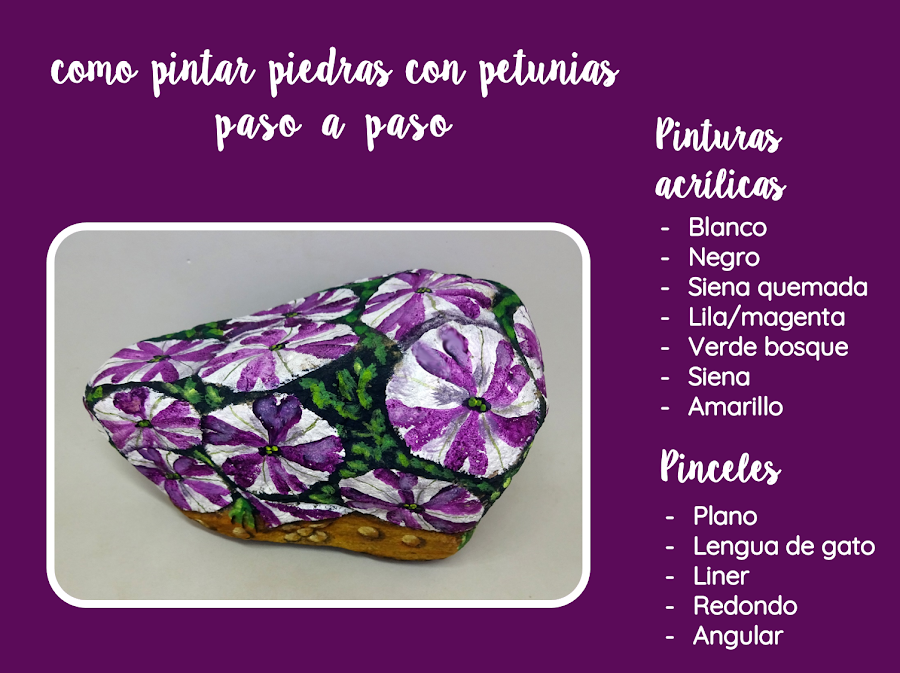 COMO PINTAR PIEDRAS CON PETUNIAS PASO A PASO