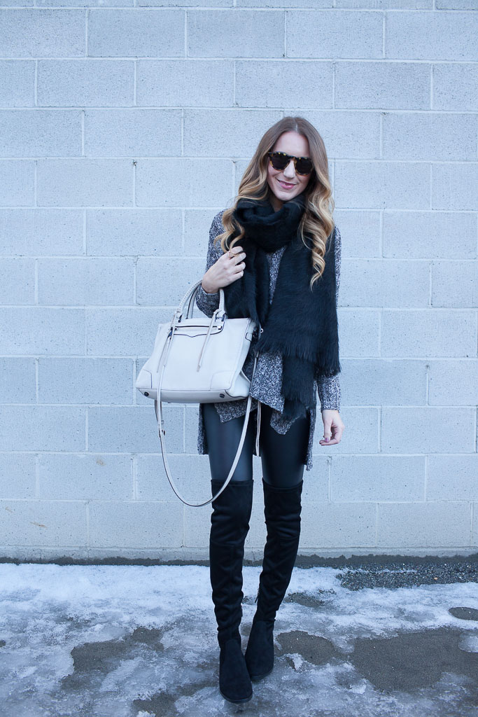 Monochromatic Winter Wear - Faux Leather Leggings and OTK Boots