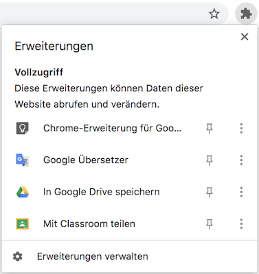 Screenshot der Einstellungsmöglichkeiten in Chrome