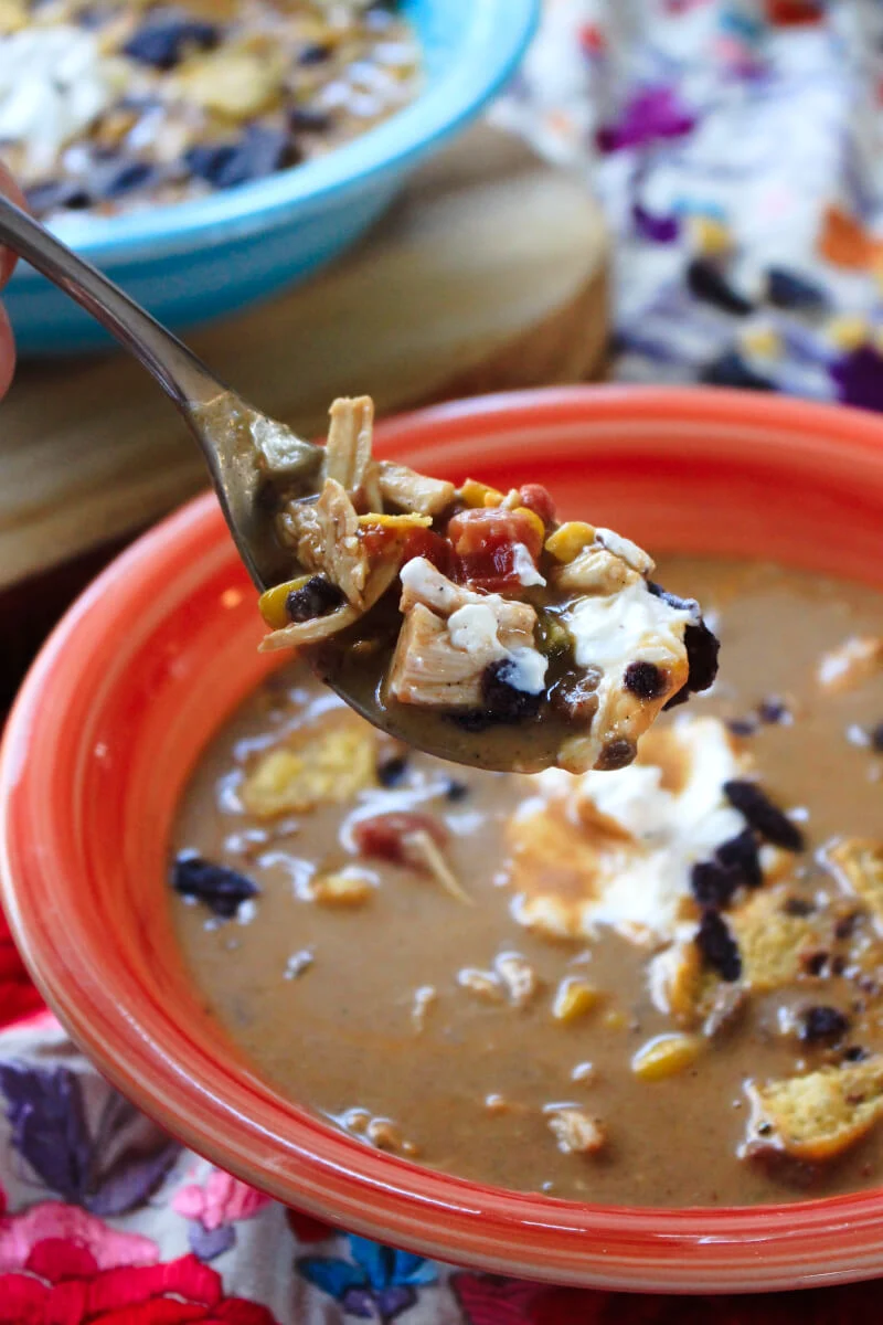 Chicken Nacho Soup is light, yet filling and full of tons of Mexican flavor. Thanks to shredded rotisserie chicken, this easy recipe is on the table in less than 30 minutes! #soup #cheese #easyrecipe #comfortfood